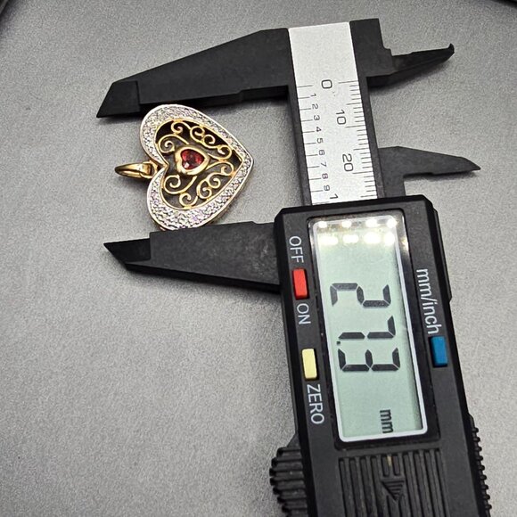 VTG Ross‑Simons Vermeil Sterling Heart Pendant Garnet & Diamond Accents 1" - Picture 8 of 9